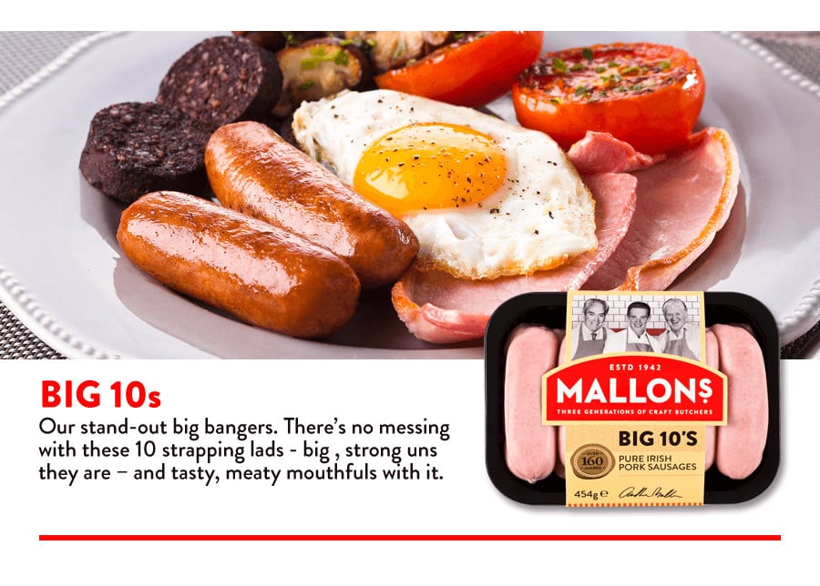 Mallons Retail Big 10s Sausages | 10 × 454 g diepvries
